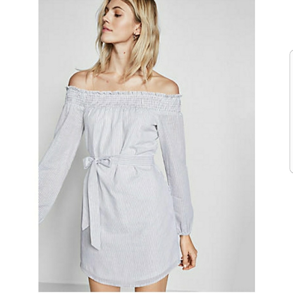 Striped Smocked Off The Shoulder Tunic Dress